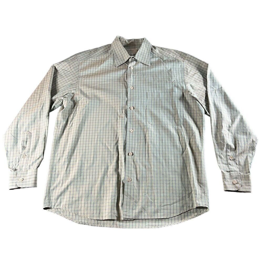 ERMENEGILDO ZEGNA Mens Shirt Large Green Plaid Button Down Pocket Classic Cotton